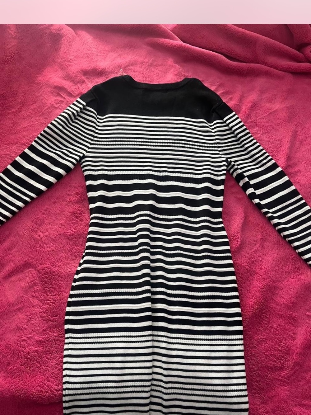 Women's Black and White Striped Crew-Neck Sweater Dress